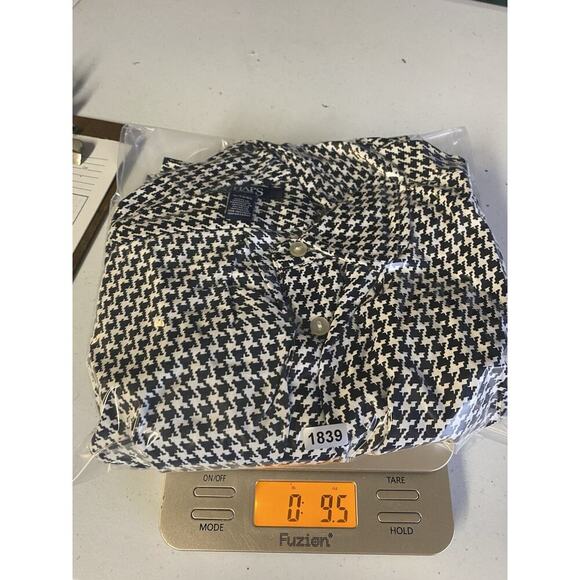Chaps Ralph Lauren Top Size 1X Houndstooth Blouse Button Up Satin-y Old Money - Picture 10 of 11